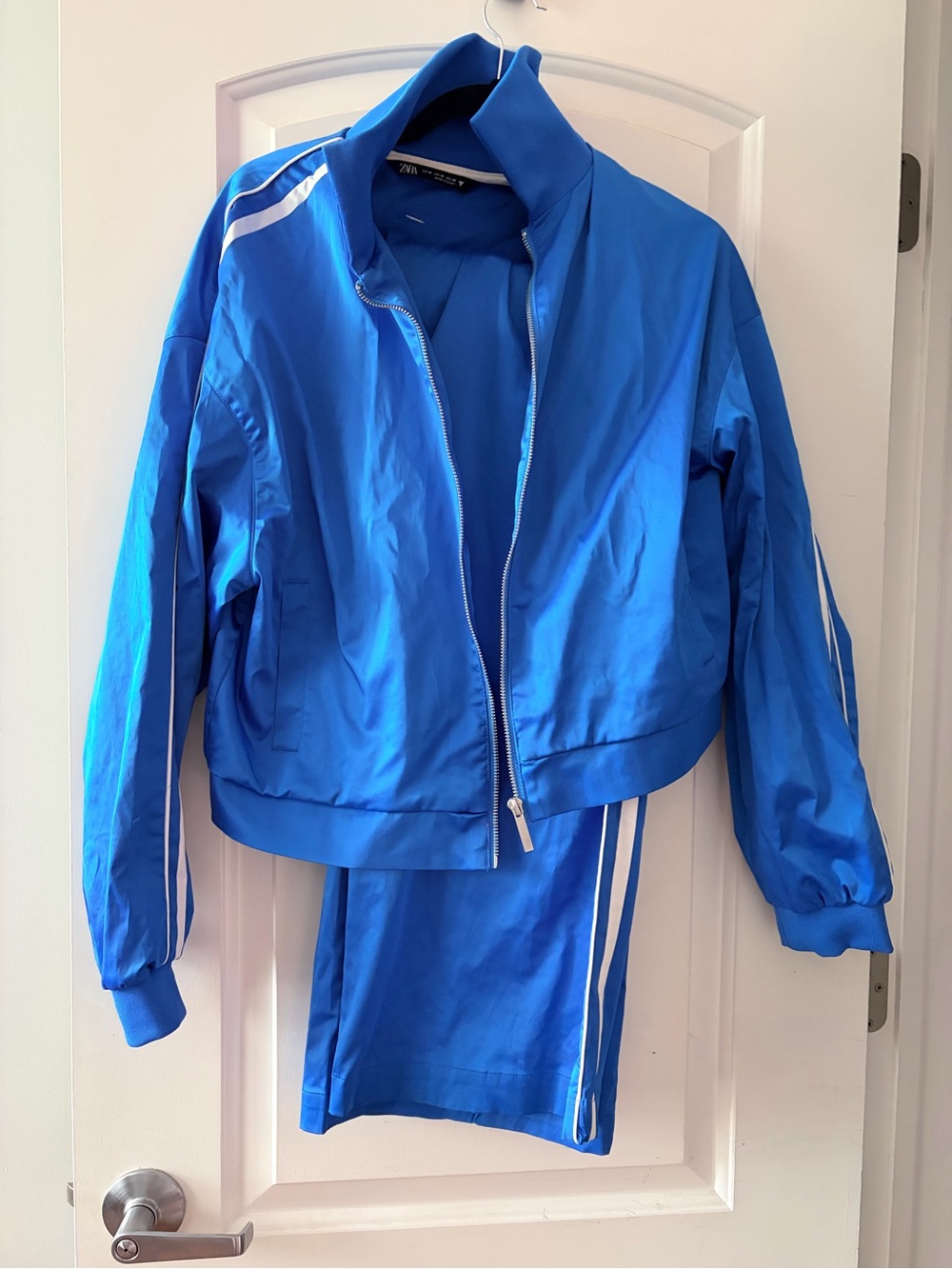 Zara Royal Blue Track Jacket and matching pants with White Trim